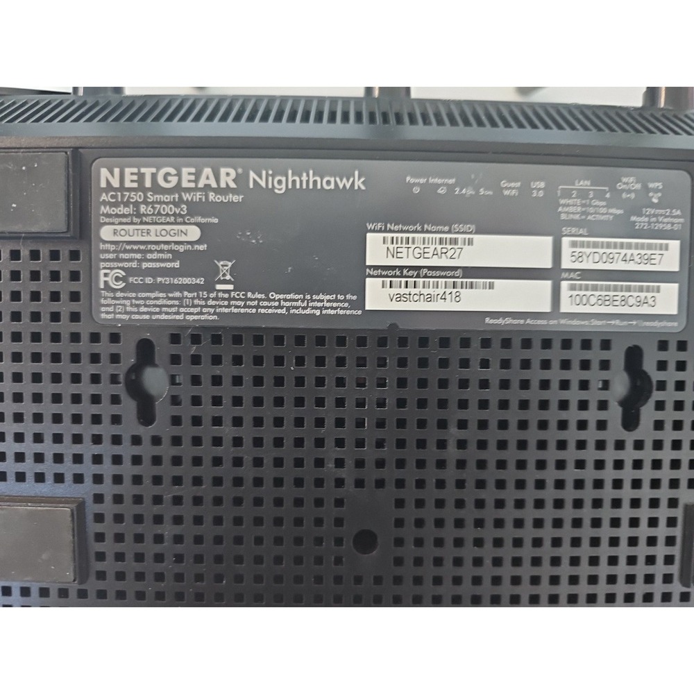 Netgear Nighthawk R6700v3 Smart Wi-Fi Router AC1750 Tested Working - Picture 2 of 2